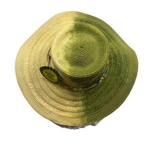 Tropical Trends Half & Half Wide Brim Sun Hat Green & Tan